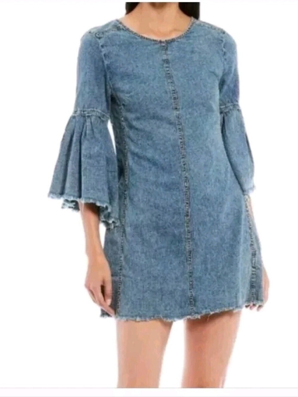 Free People We The Free Reckless Life Denim Long Sleeve Mini Dress Sz 0